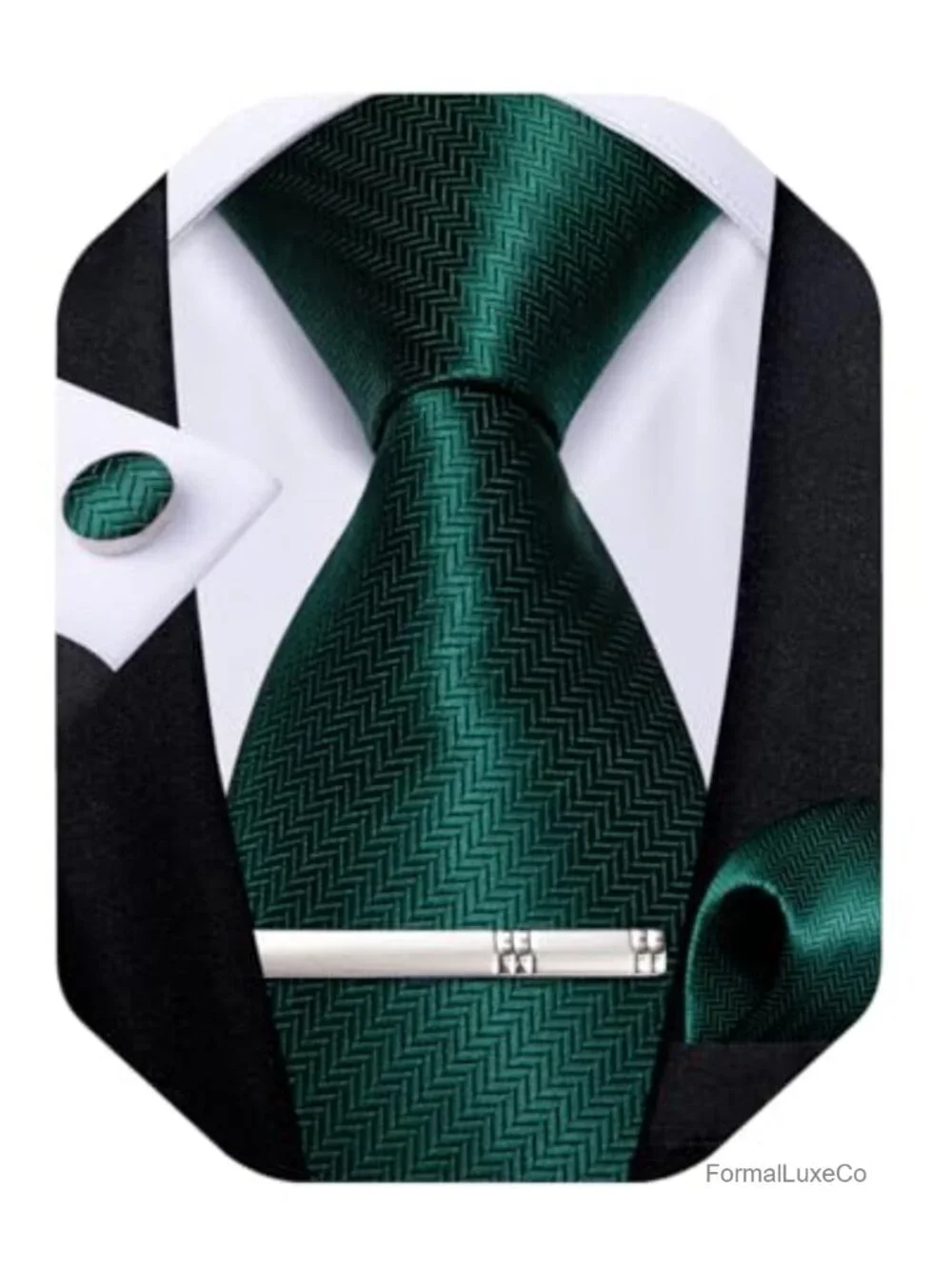 Silk Men's Necktie Set with Pocket Square, Cufflinks & Tie Clip